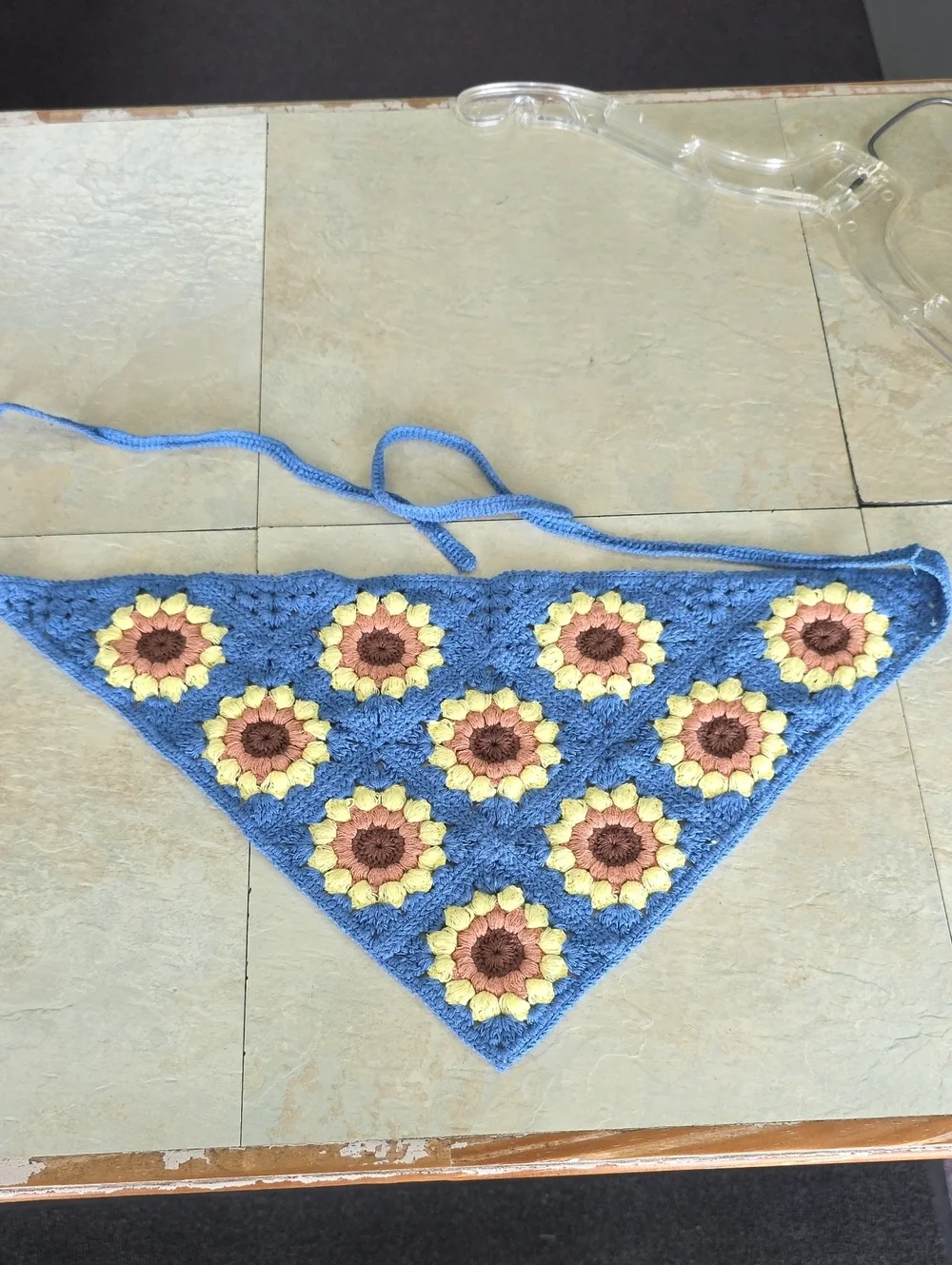 Crochet Sunflower Triangle Scarf